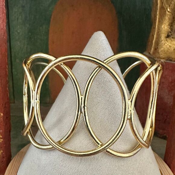 Gold-Tone Open Circle Openwork Cuff Bracelet - Picture 4 of 9